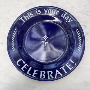 The Pampered Chef “THIS IS YOUR DAY CELEBRATE” Cobalt Blue 10.5" Ceramic Plate